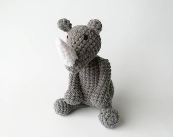 Rhino Baby Rattle/ Crochet Animal/ Amigurumi Rhino/ Plush Rhino/ Stuffed Animals for Babies/ Baby Toys/ Baby Shower Gift/ Crochet Rhino