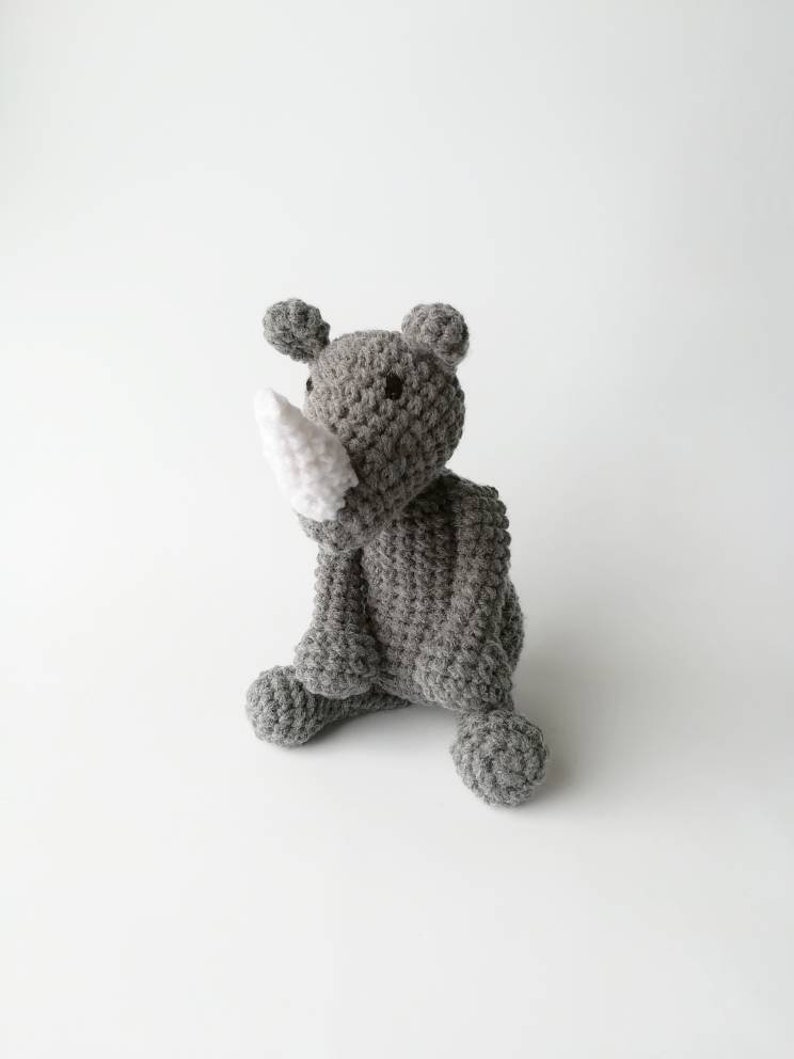Rhino Baby Rattle/ Crochet Animal/ Amigurumi Rhino/ Plush Rhino/ Stuffed Animals for Babies/ Baby Toys/ Baby Shower Gift/ Crochet Rhino image 1