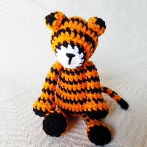 Plush Tiger Baby Rattle/ Soft Baby Toys/ Stuffed Animal Tiger/ Baby Present/ Crochet Animals/ Orange and Black Toys/ Baby Amigurumi Tiger