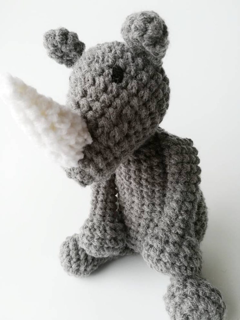 Rhino Baby Rattle/ Crochet Animal/ Amigurumi Rhino/ Plush Rhino/ Stuffed Animals for Babies/ Baby Toys/ Baby Shower Gift/ Crochet Rhino image 2