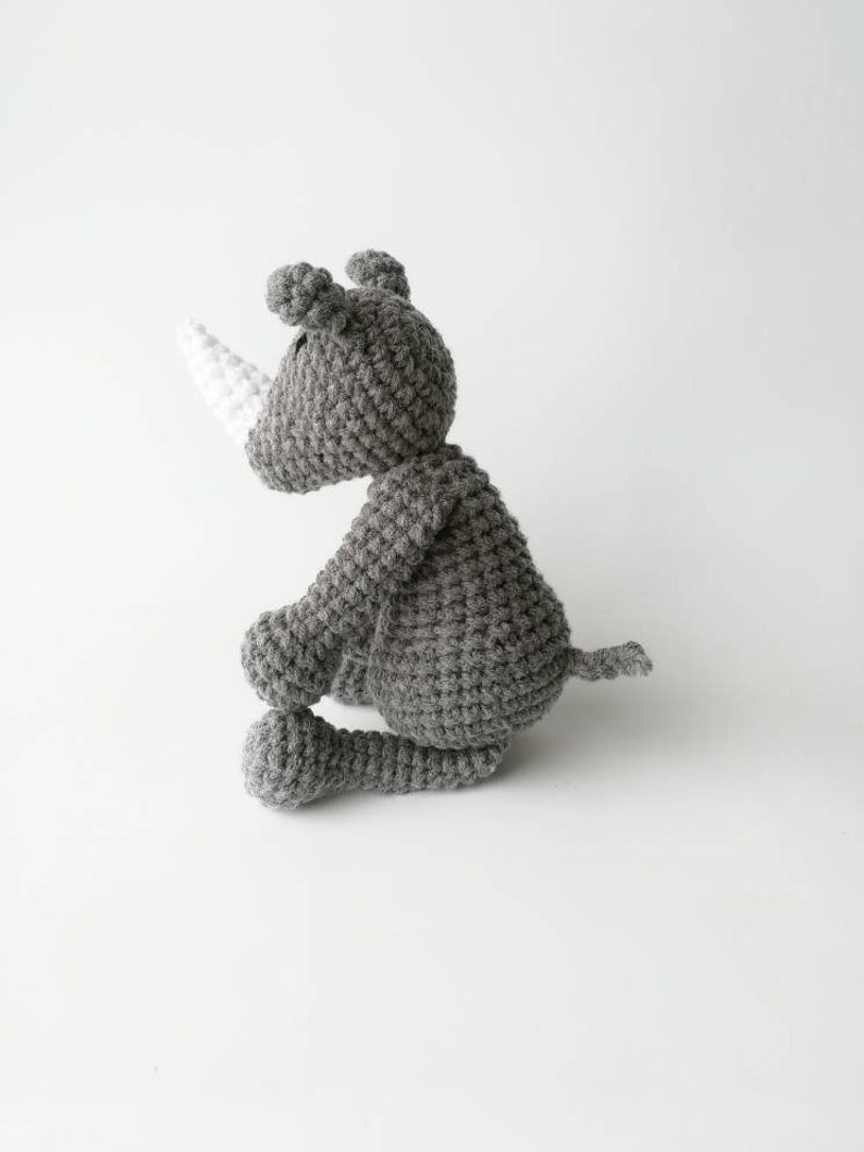 Rhino Baby Rattle/ Crochet Animal/ Amigurumi Rhino/ Plush Rhino/ Stuffed Animals for Babies/ Baby Toys/ Baby Shower Gift/ Crochet Rhino image 4