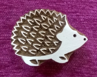 Hand Carved Wooden Hedgehog Stamp: Textile & Pottery Block Printing