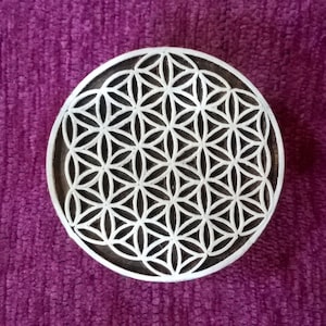 Druckklischee Stempel, Keramikstempel, Textilstempel, handgeschnitzte Druckform, Batikstempel - Blume des Lebens