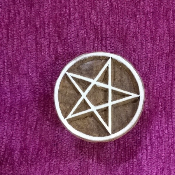 Hand carved wooden stamp, pottery stamp, textile stamps, soap stamp, tjaps - Pagan Pentacle symbol