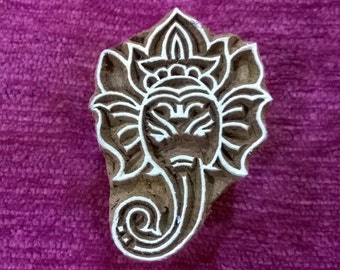 Ganesha Wood Printing Block: Hand Carved Pottery Stamp