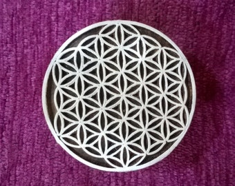 indian wood stamp, pottery stamps, textile stamps, hand carved printing block, tjaps, batik stamps - flower of life