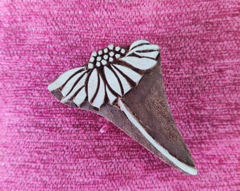 Hand Carved Dandelion Wood Stamp: Indian Textile Printing Block