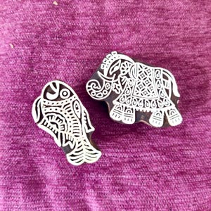 Hand Carved Wood Stamp: Fish & Elephant Textile Printing Block