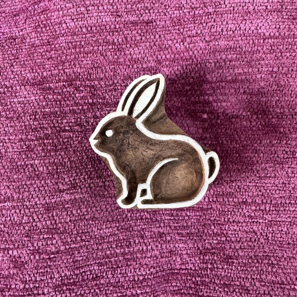 Hand Carved Indian Wood Stamp: Rabbit Animal Block, Textile Pottery Printing