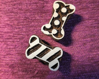 Hand Carved Dog Bone Wood Block Stamps: Pottery, Fabric, Soap (Set of 2)