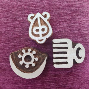 Adinkra Symbol Wood Stamps: Hand Carved Textile Printing Blocks, Set of 3