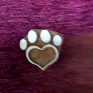 Wooden hand carved printing block stamp, pottery stamps, fabric stamps - heart paw