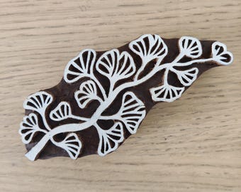 Gingko Leaf Wood Stamp: Indian Textile Printing Block, 4 inch