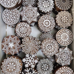 timbro indiano in legno intagliato a mano, timbro in ceramica timbro tessile blocco di stampa intagliato in legno set di 5 timbri in tessuto mandala