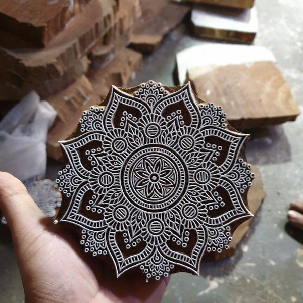 Mandala hand carved wooden stamp, henna stamp, fabric stamp,  hand carved indian wood printing block, tjaps made to order