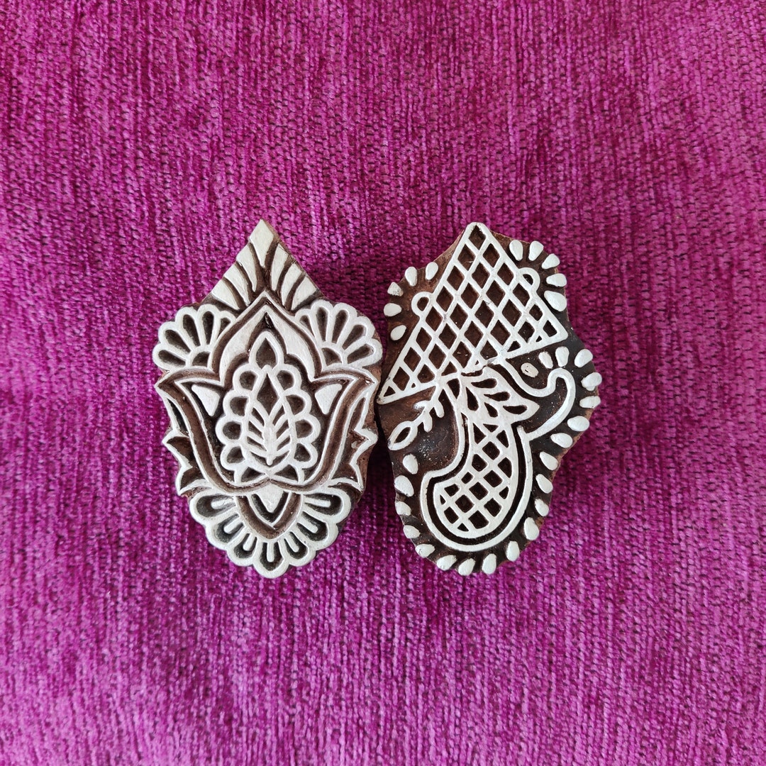 Indian Hand Carved Wooden Stamp, Pottery Stamp Textile Stamp Wood Carved Printing Block Fabric
