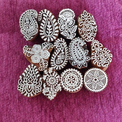 Indian Wood Printing Mini Size Stamps Fabric Block Printing Etsy