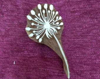 Hand Carved Dandelion Flower Wood Stamp: Indian Textile Block (3.4 x 2 inches)
