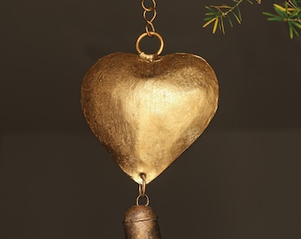 Heart Wind Chime, Copper Bell, Handmade Home Decor, Bell Hangings