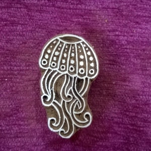 Indian wooden block printing sta, Textile Stamp, Pottery stamp hand carved indian wood printing block, soap stamp - jellyfish