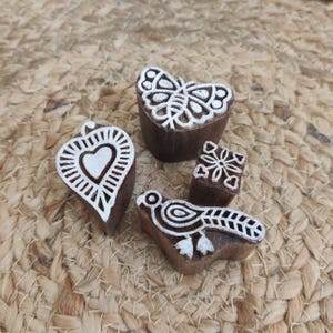 Druckform Holzstempel, Keramikstempel Textilstempel Holz geschnitzte Druckform Stoffstempel 7er Set