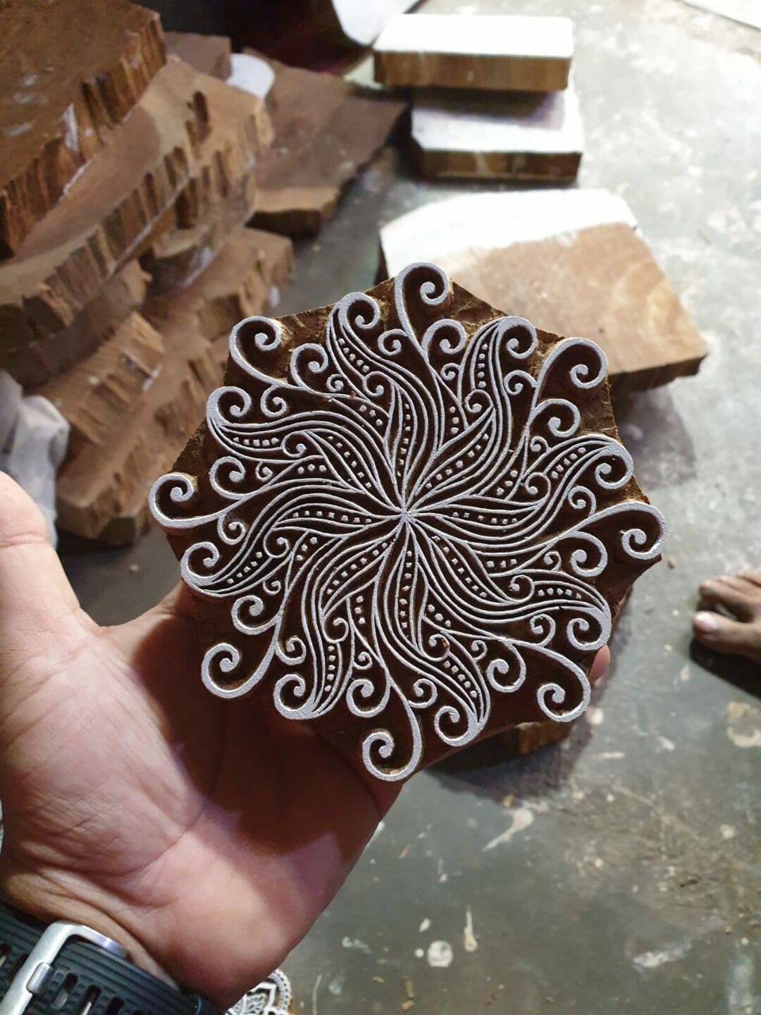 Mandala Hand Carved Wooden Stamp Henna Stamp Fabric Stamp Etsy