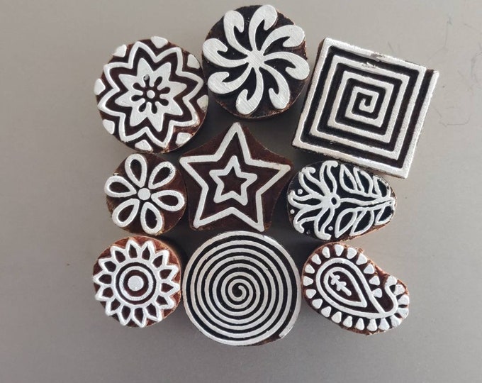 Indian Hand Carved Wooden Stamp, Pottery Stamp Textile Stamp Wood Carved Printing Block Fabric