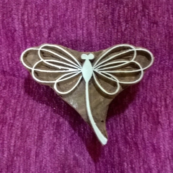 Dragonfly Wood Stamp: Hand Carved Textile Printing Block (3 x 1.9 inches)