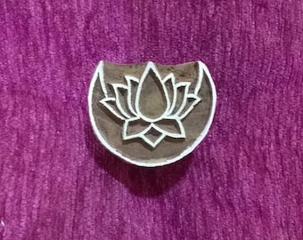 Hand Carved Lotus Wood Stamp: Indian Textile Printing Block