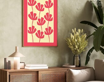 Abstract Botanical Art - Bohemian Wall Decor in Red Yellow Hues | Tulips Printable Wall Art | Boho Art Print | Digital Download
