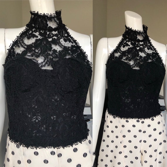 VINTAGE 90's Tadashi Black lace halter corset- SUP