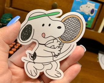 Dog Playing Tennis Sticker - Fan Art, Aesthetic Dog Stickers, Decals, Vinyl for Water bottles/Laptops (Water Resistant)