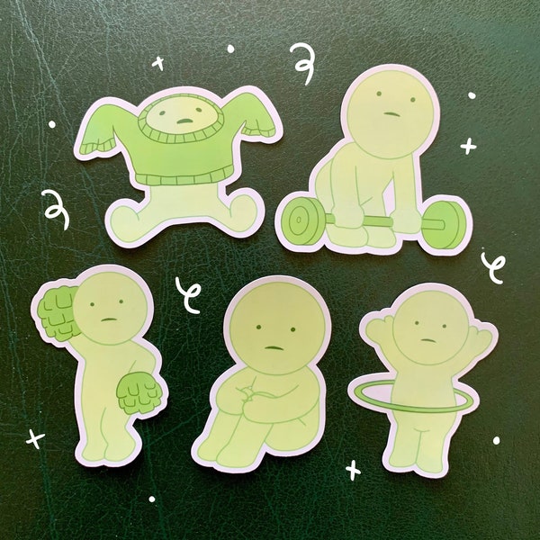Little Green Dudes Stickers -Fan Art, Aesthetic Green Dudes Sticker, Decals, Vinyl for Water bottles/Laptops (Water Resistant)
