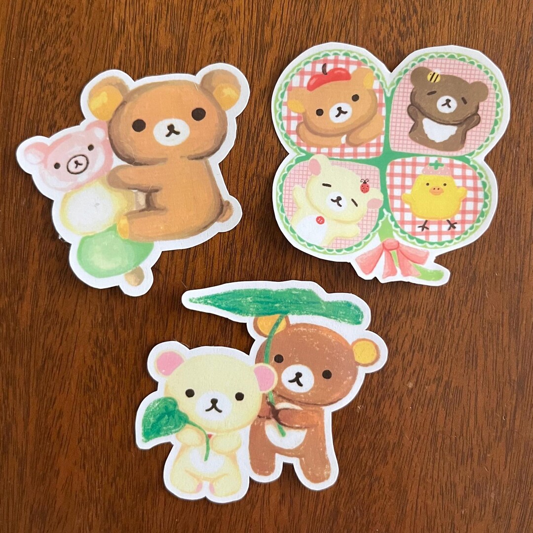 Kuma Leaves Dango Clover Kawaii Sticker - Fan Art, Aesthetic Bear Kuma ...