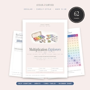 Multiplication Unit Study, Times Tables Chart, Skip Counting, Arrays and Multiplication Games, Secular Homeschool, Ages 5-10