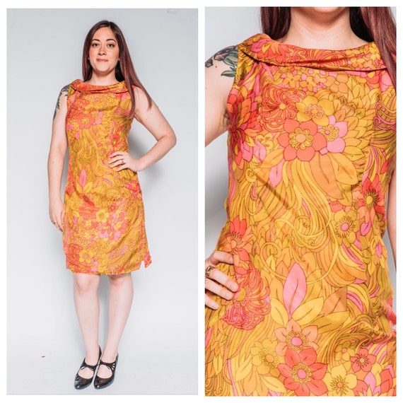 1960s flower power silk dress