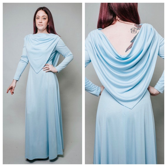 1970s Light Blue Grecian Draping Maxi Dress Etsy