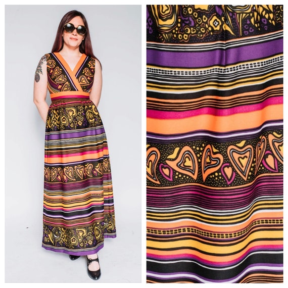 1960s psychedelic polyester maxi dress