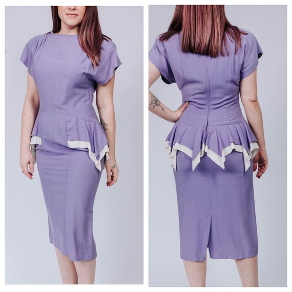 1980s does 40s lavender Vicky Vaughn peplum dress