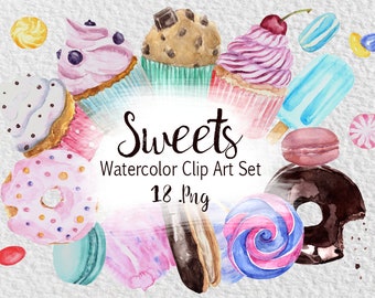 Watercolor Sweets Clip Art Set