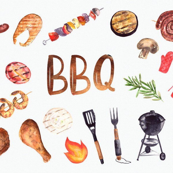 Watercolor BBQ Clip Art Set