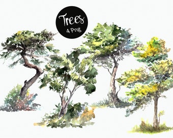 Watercolor Trees Clip Art Set