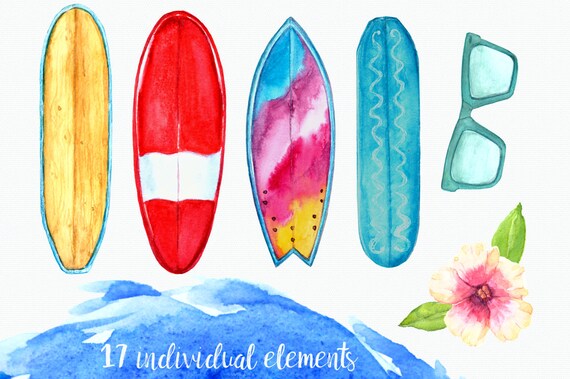 Watercolor Surf Clip Art Set | Etsy