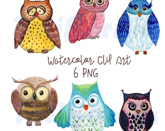 Hand-Painted Watercolor Owl Clip Art
