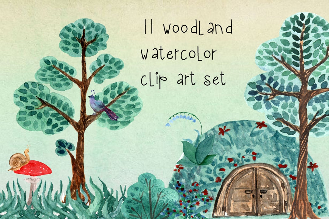 11 Watercolor Woodland Clip Art Set Grass Border Bonus - Etsy