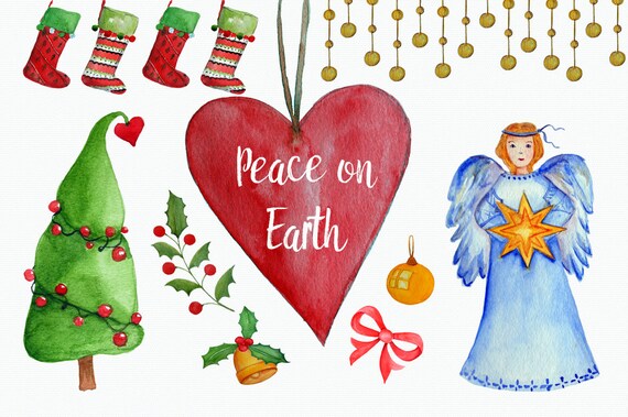 Peace On Earth Watercolor Clipart Set Etsy Peace On Earth Watercolor Clipart Set Etsy