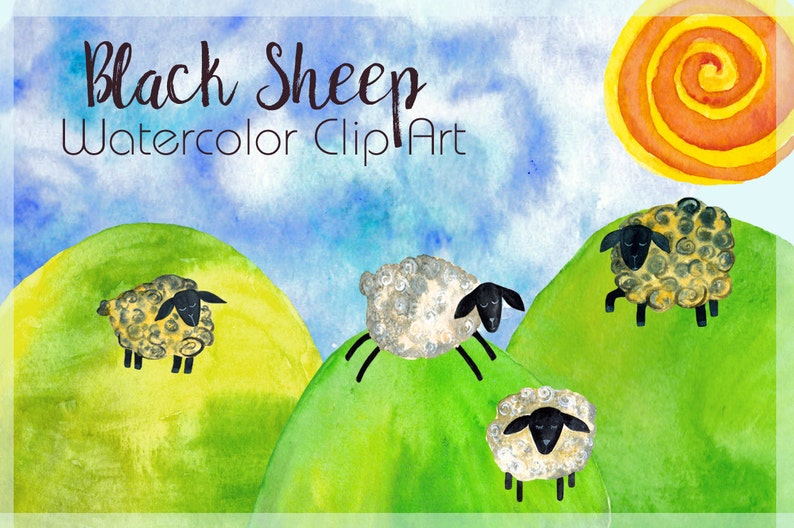 Baa Baa Black Sheep Watercolor Hand-painted Clip Art