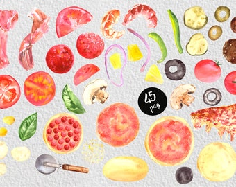 Watercolor Pizza Clip Art Set