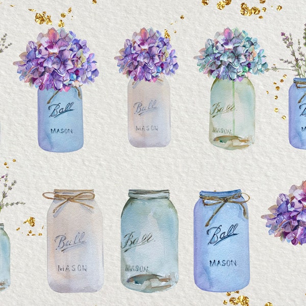 Floral Mason Jars - Watercolor Set