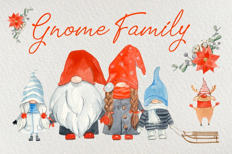 Gnome Family Watercolor Clip Art Set | Etsy